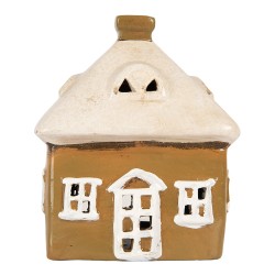 Clayre & Eef Waxinelichthouder Huis 12x9x14 cm Bruin Keramiek