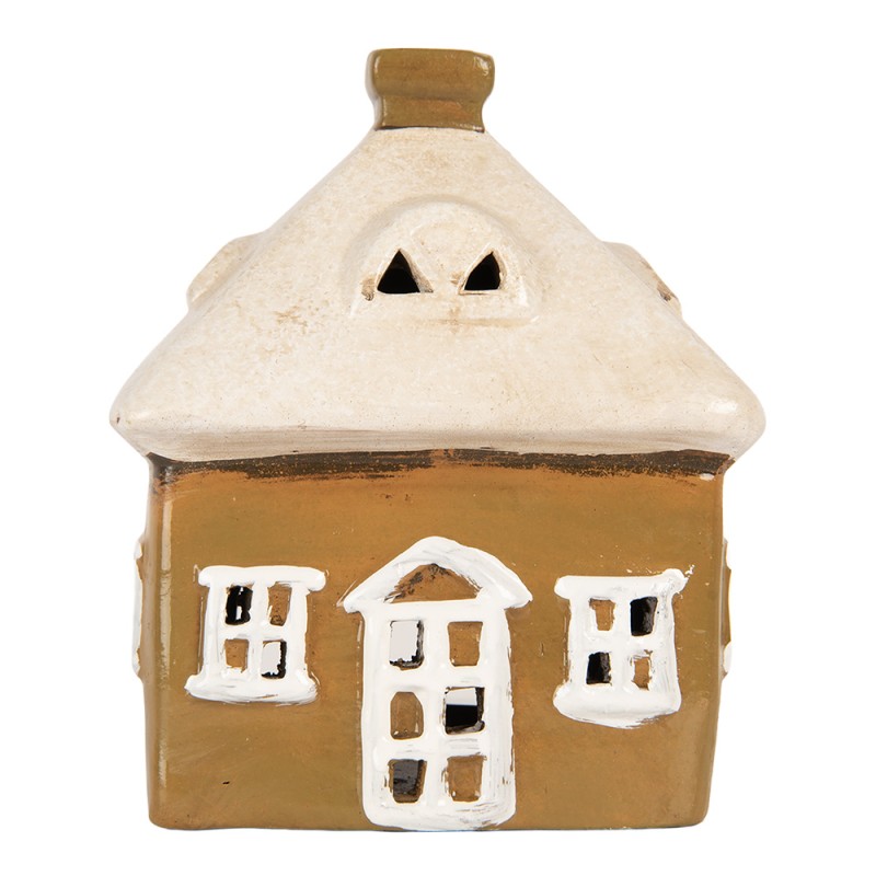 Clayre & Eef Portacandela Casa 12x9x14 cm Marrone Ceramica