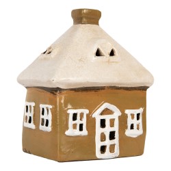 Clayre & Eef Waxinelichthouder Huis 12x9x14 cm Bruin Keramiek