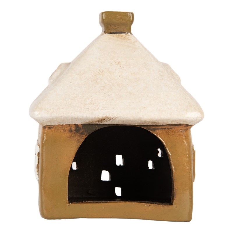 Clayre & Eef Portacandela Casa 12x9x14 cm Marrone Ceramica
