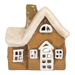 Clayre & Eef Waxinelichthouder Huis 13x7x13 cm Bruin Keramiek