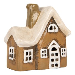 Clayre & Eef Waxinelichthouder Huis 13x7x13 cm Bruin Keramiek