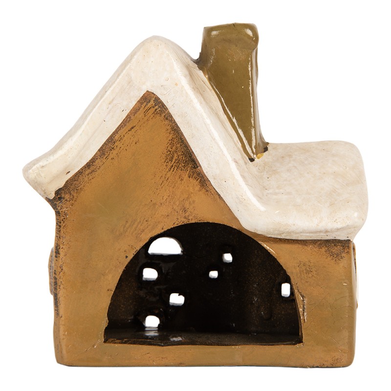 Clayre & Eef Portacandela Casa 13x7x13 cm Marrone Ceramica