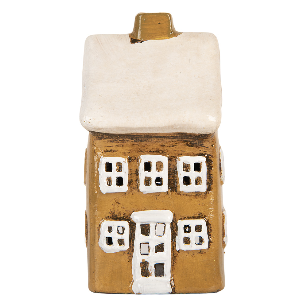 Clayre & Eef Waxinelichthouder Huis 8x7x15 cm Bruin Keramiek afbeelding 1