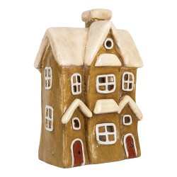 Clayre & Eef Waxinelichthouder Huis 23x15x33 cm Bruin Keramiek