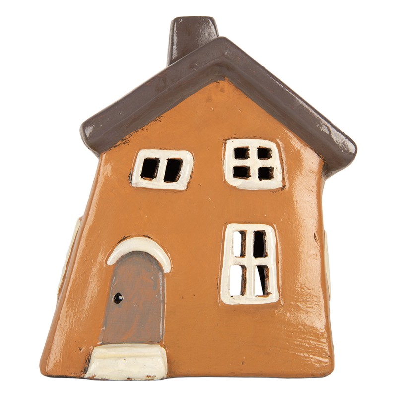 Clayre & Eef Portacandela Casa 18x13x20 cm Arancione Ceramica