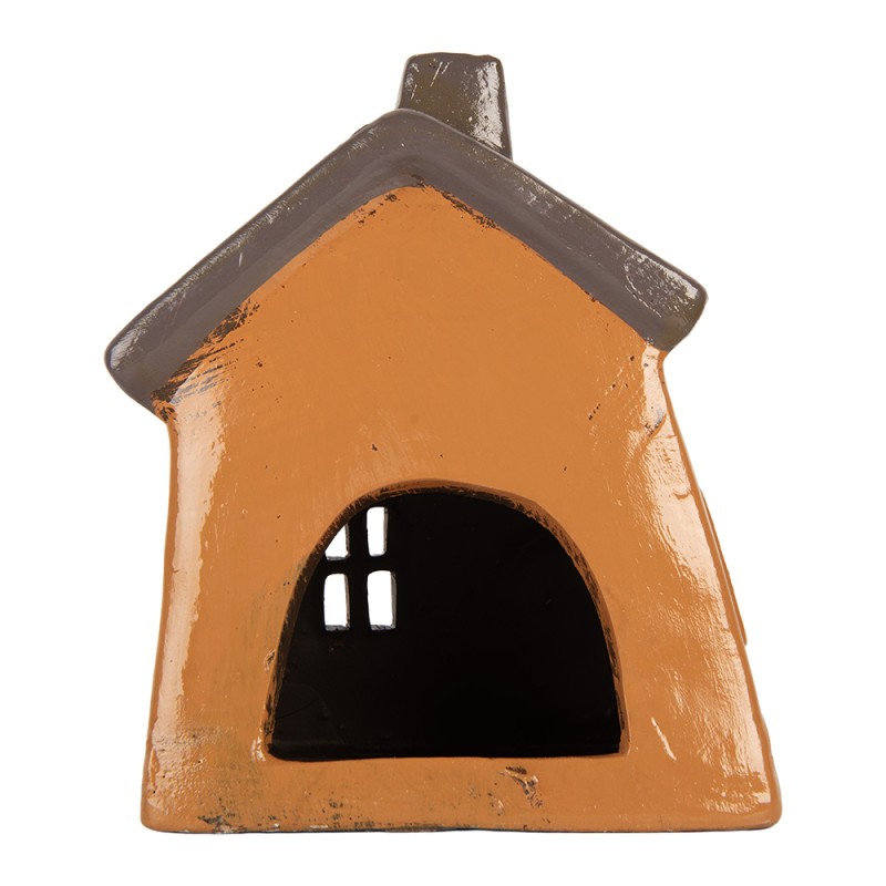 Clayre & Eef Portacandela Casa 18x13x20 cm Arancione Ceramica