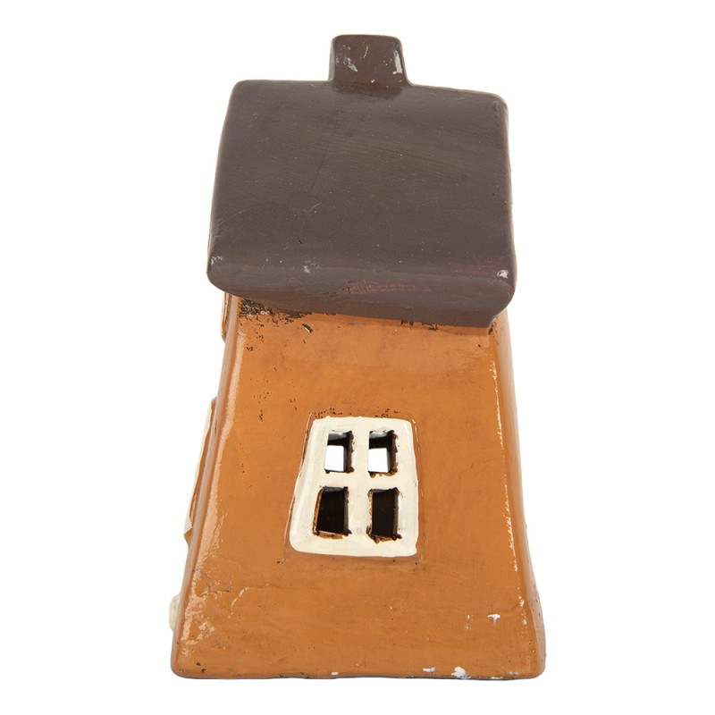 Clayre & Eef Portacandela Casa 18x13x20 cm Arancione Ceramica