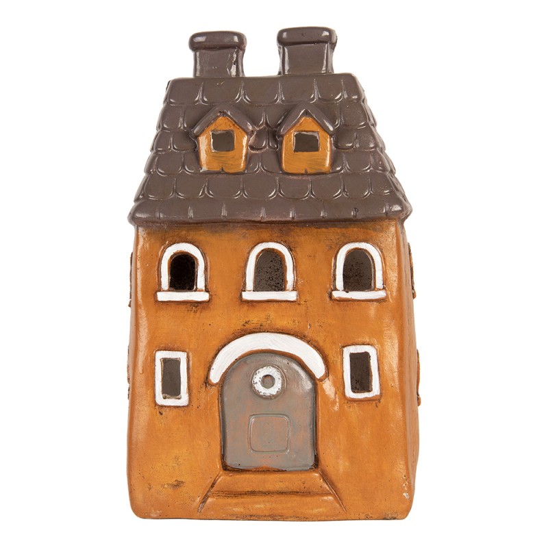 Clayre & Eef Portacandela Casa 23x17x37 cm Arancione Ceramica