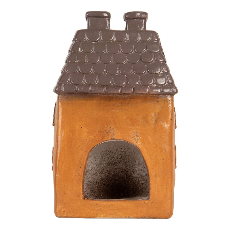 Clayre & Eef Portacandela Casa 23x17x37 cm Arancione Ceramica
