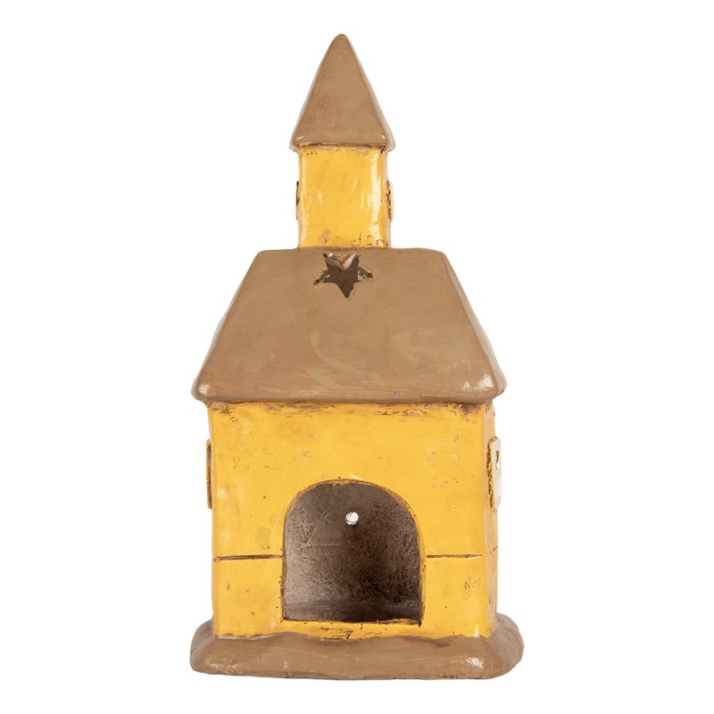 Clayre & Eef Portacandela Casa 23x17x43 cm Giallo Ceramica