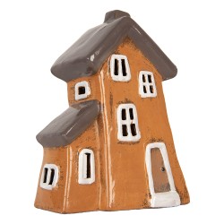 Clayre & Eef Waxinelichthouder Huis 16x11x20 cm Oranje Keramiek