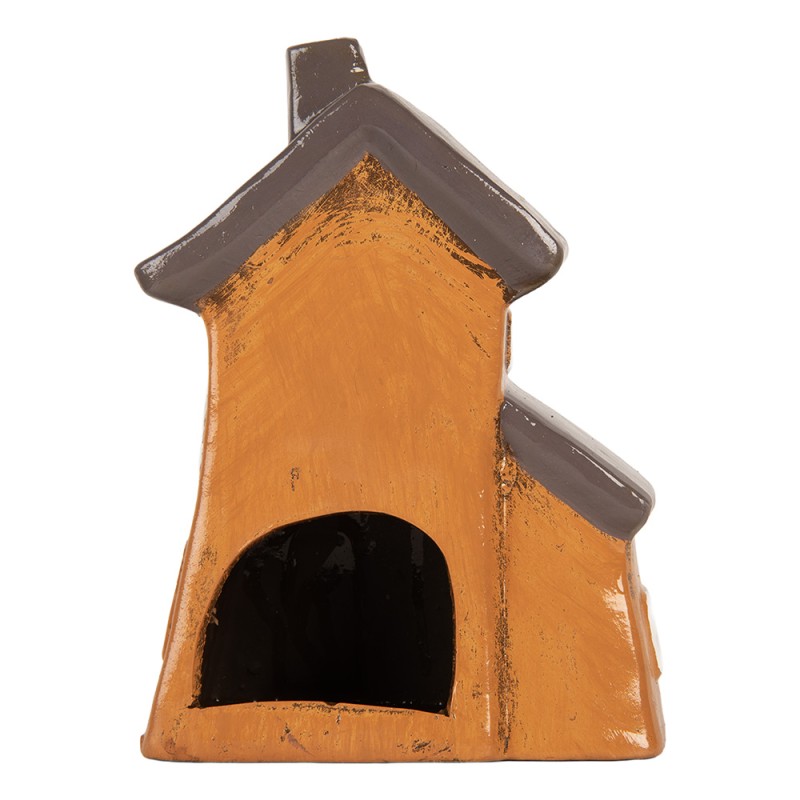 Clayre & Eef Portacandela Casa 16x11x20 cm Arancione Ceramica