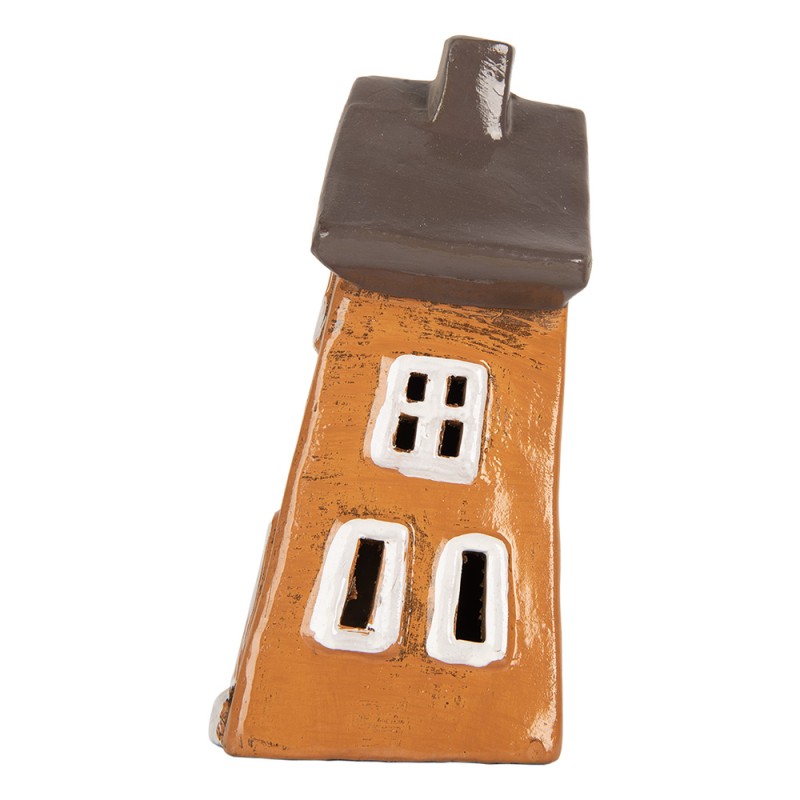 Clayre & Eef Portacandela Casa 16x11x20 cm Arancione Ceramica