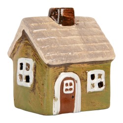Clayre & Eef Waxinelichthouder Huis 8x7x10 cm Groen Keramiek