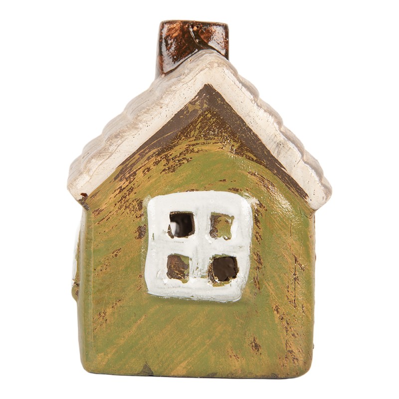 Clayre & Eef Portacandela Casa 8x7x10 cm Verde Ceramica