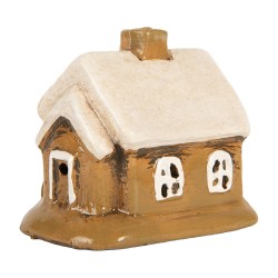 Clayre & Eef Waxinelichthouder Huis 9x7x10 cm Bruin Keramiek