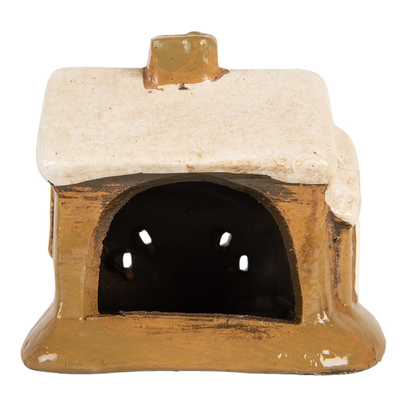Clayre & Eef Portacandela Casa 9x7x10 cm Marrone Ceramica