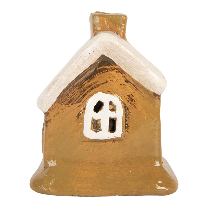 Clayre & Eef Portacandela Casa 9x7x10 cm Marrone Ceramica