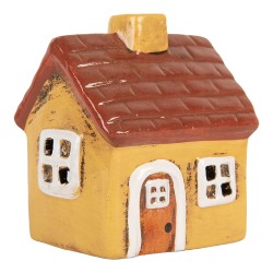 Clayre & Eef Waxinelichthouder Huis 8x7x10 cm Geel Keramiek