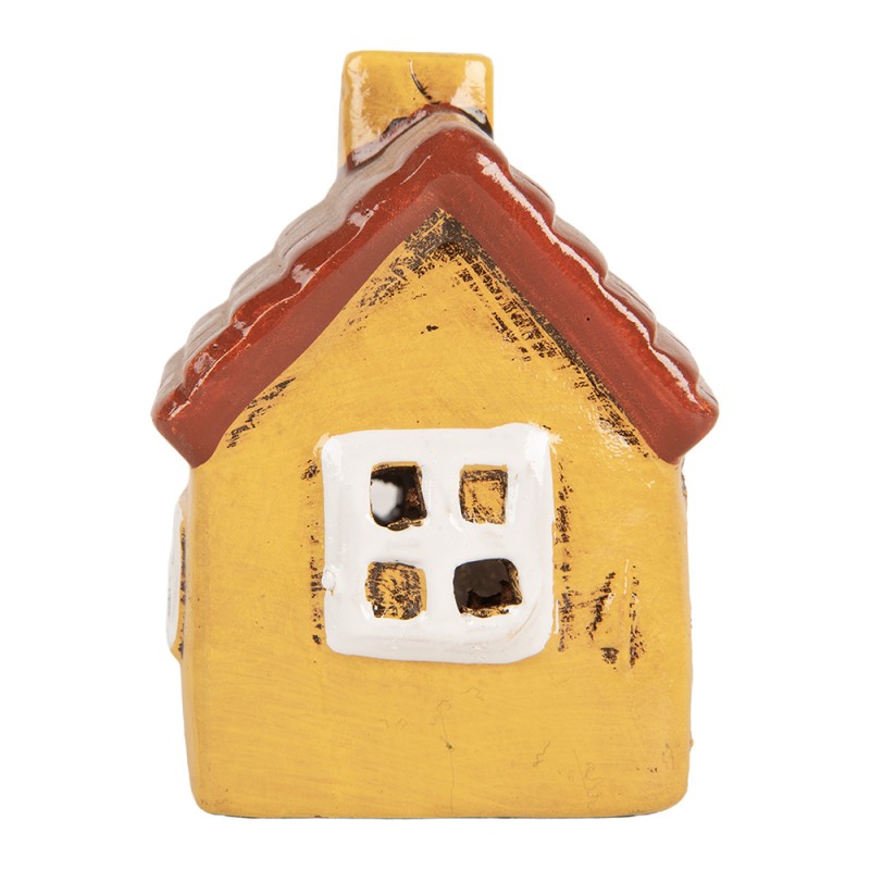 Clayre & Eef Portacandela Casa 8x7x10 cm Giallo Ceramica