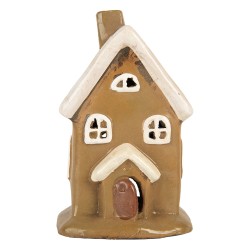 Clayre & Eef Waxinelichthouder Huis 10x10x16 cm Bruin Keramiek