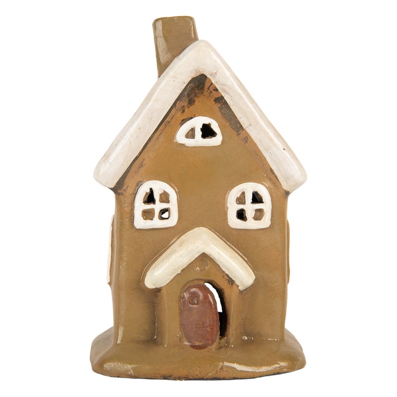 Clayre & Eef Portacandela Casa 10x10x16 cm Marrone Ceramica