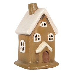 Clayre & Eef Waxinelichthouder Huis 10x10x16 cm Bruin Keramiek