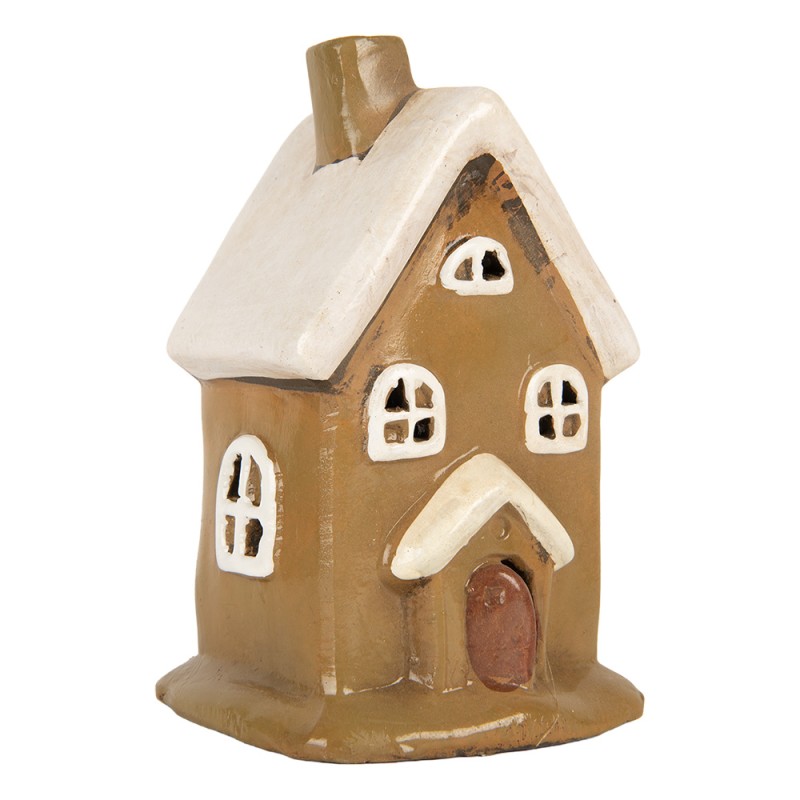 Clayre & Eef Portacandela Casa 10x10x16 cm Marrone Ceramica