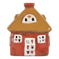Clayre & Eef Waxinelichthouder Huis 9x6x10 cm Rood Keramiek