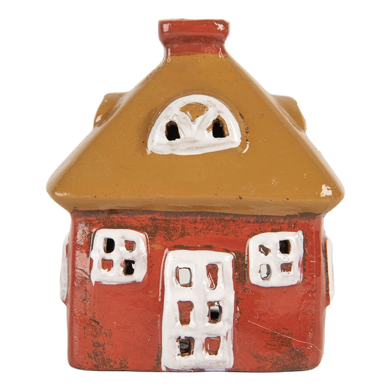 Clayre & Eef Waxinelichthouder Huis 9x6x10 cm Rood Keramiek