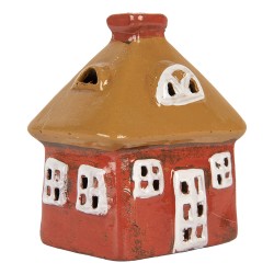 Clayre & Eef Waxinelichthouder Huis 9x6x10 cm Rood Keramiek