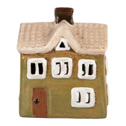 Clayre & Eef Waxinelichthouder Huis 11x7x13 cm Groen Keramiek