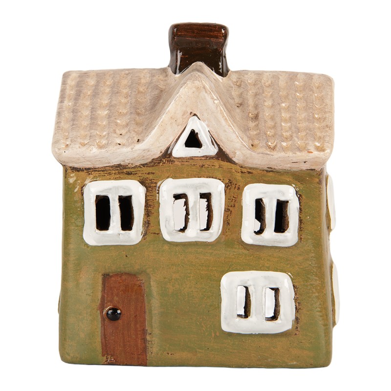 Clayre & Eef Portacandela Casa 11x7x13 cm Verde Ceramica