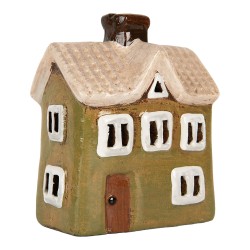 Clayre & Eef Waxinelichthouder Huis 11x7x13 cm Groen Keramiek