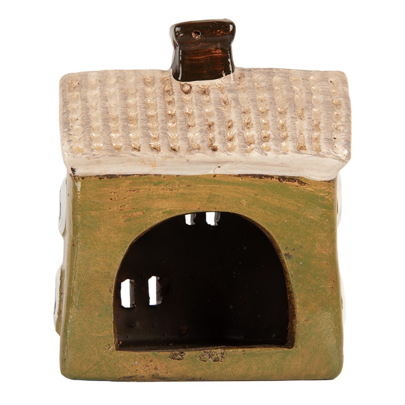 Clayre & Eef Portacandela Casa 11x7x13 cm Verde Ceramica