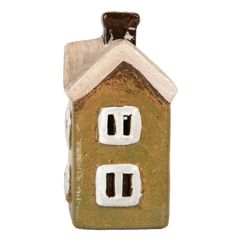 Clayre & Eef Portacandela Casa 11x7x13 cm Verde Ceramica