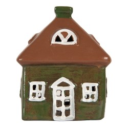 Clayre & Eef Waxinelichthouder Huis 12x9x14 cm Groen Keramiek