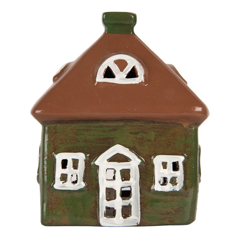 Clayre & Eef Portacandela Casa 12x9x14 cm Verde Ceramica