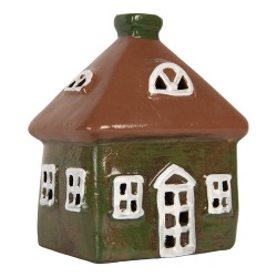 Clayre & Eef Waxinelichthouder Huis 12x9x14 cm Groen Keramiek