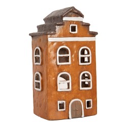 Clayre & Eef Waxinelichthouder Huis 20x15x23 cm Oranje Keramiek
