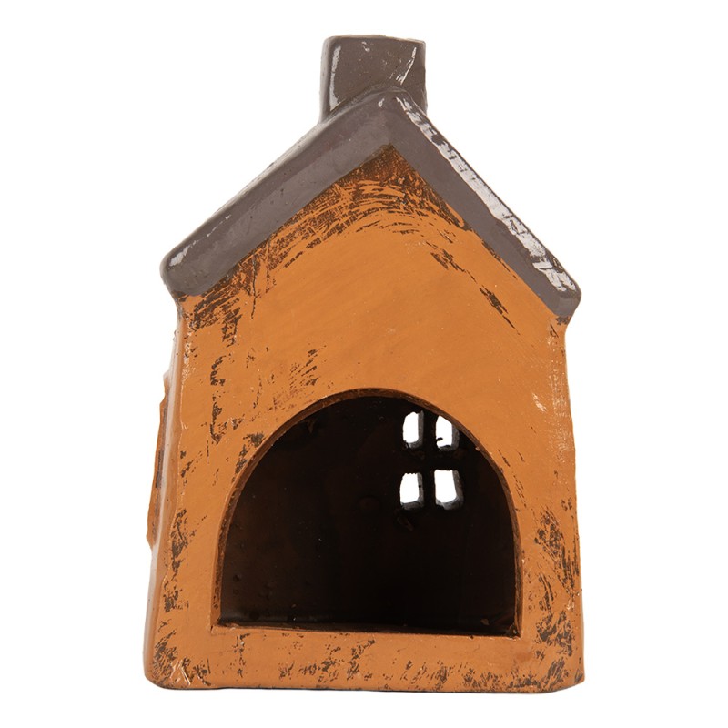 Clayre & Eef Portacandela Casa 9x7x12 cm Arancione Ceramica