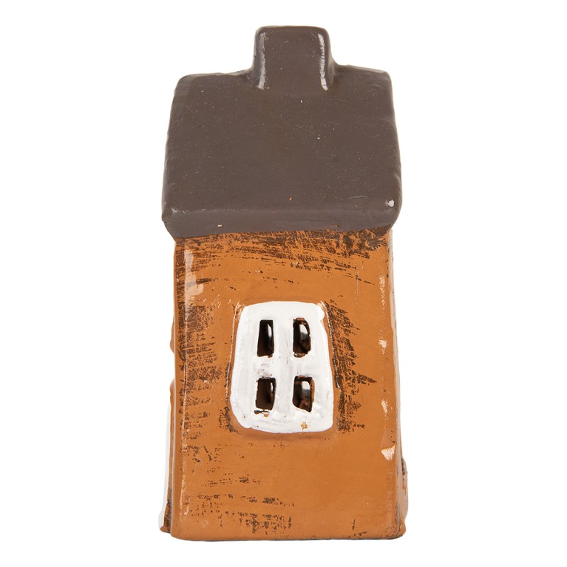Clayre & Eef Portacandela Casa 9x7x12 cm Arancione Ceramica