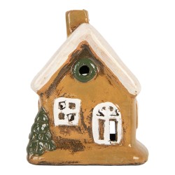 Clayre & Eef Waxinelichthouder Huis 9x7x11 cm Bruin Keramiek
