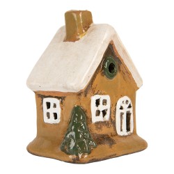 Clayre & Eef Waxinelichthouder Huis 9x7x11 cm Bruin Keramiek