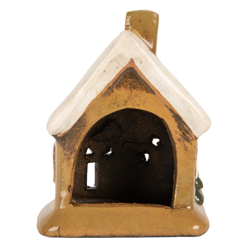 Clayre & Eef Portacandela Casa 9x7x11 cm Marrone Ceramica
