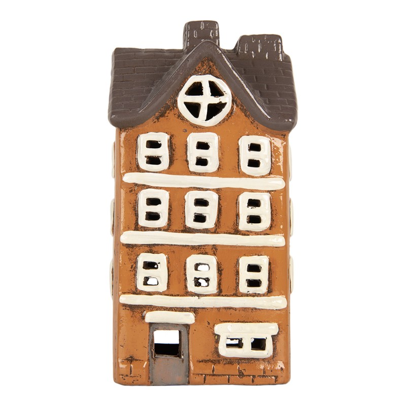 Clayre & Eef Portacandela Casa 12x10x25 cm Arancione Ceramica