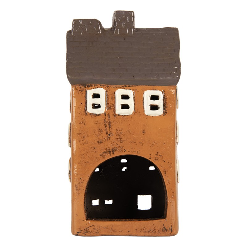 Clayre & Eef Portacandela Casa 12x10x25 cm Arancione Ceramica