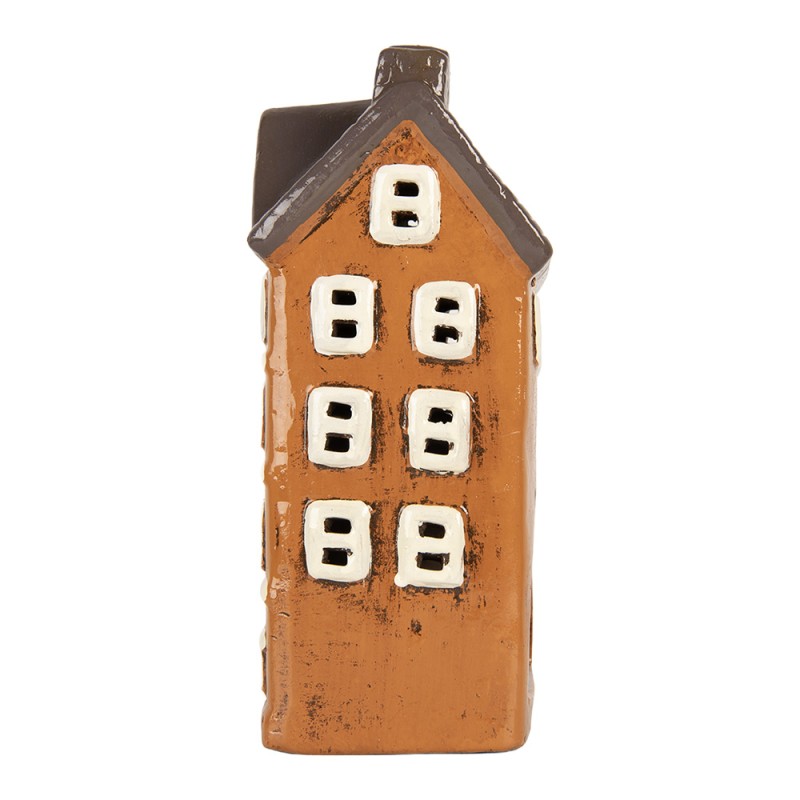 Clayre & Eef Portacandela Casa 12x10x25 cm Arancione Ceramica