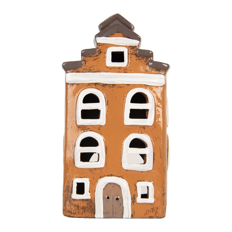 Clayre & Eef Portacandela Casa 13x10x23 cm Arancione Ceramica